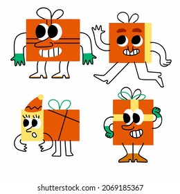 Christmas character - fun gift with face. Abstract red box with arms and legs.