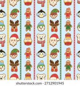 Navidades Carácter Galleta de pan de jengibre rayas en Vector azul pastel Diseño de patrón sin fisuras