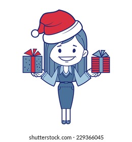 Christmas character girl with presents for Christmas day.