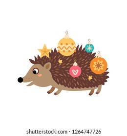 Christmas character hedgehog flat icon. Vector illustration isolated on white background. Xmas decoration in cartoon style. Traditional christmas element of holiday