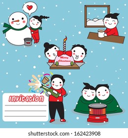 Christmas character icon card illustration