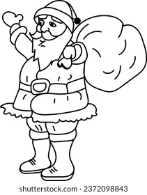 christmas, character, illustration, cartoon, happy, drawing, santa, graphic, holiday, winter, white, claus, isolated, man, cute, black, santa claus, art, design, funny, vector, xmas, sketch, old, bear