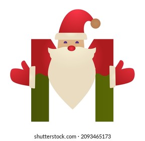 Christmas character with long beard and traditional costume, isolated elderly man with hat and gloves, present for winter seasonal celebration. Xmas and new year, vector in flat style illustration