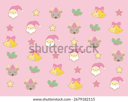 It is a Christmas character patten background. Santa Claus, rein deer, bell, star and holly.