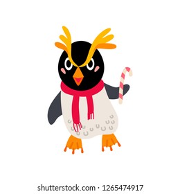 Christmas character penguin icon. Vector illustration isolated on white background. Xmas decoration in cartoon style. Traditional christmas element of holiday