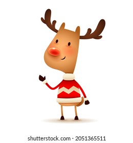 Christmas character - The Red-nosed Reindeer. Vector illustration of Reindeer on white background. Isolated.