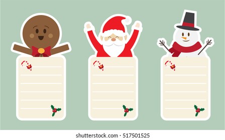 christmas character. santa claus , gingerbread and snowman. cute , funny and lovely design.