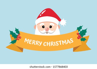 Christmas character santa claus holding yellow banner with merry christmas word. Merry Christmas vector