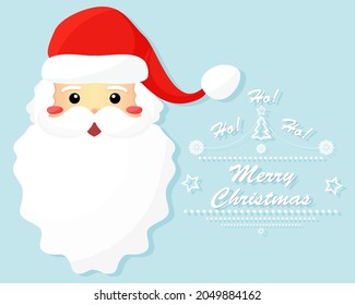 Christmas character Santa Claus smiling with eyes open. Vector illustration flat