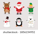 Christmas character set. Cute reindeer, Santa Claus, elf, snowman, penguin and polar beаr.  