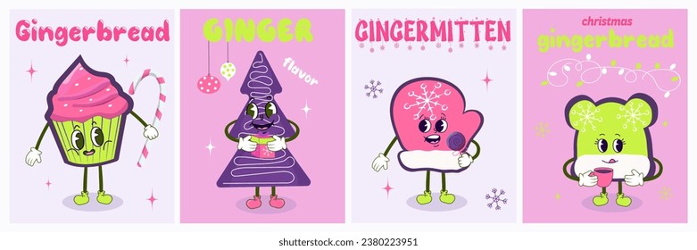 Christmas character set. 
Gingerbread, ginger cookies. Merry Christmas and Happy New Year. Vector illustration
