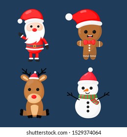 christmas character set isolated on blue background. illustration Vector.