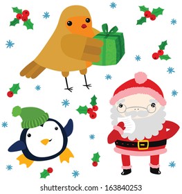 Christmas Character Set: Robin, Penguin and Santa