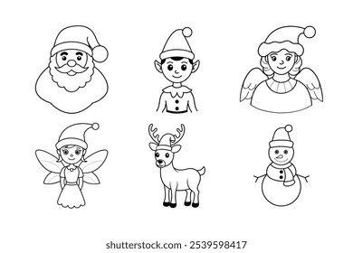 Christmas Character Set Santa, Elve, Reindeer, Snowmen, Angel, Fairy