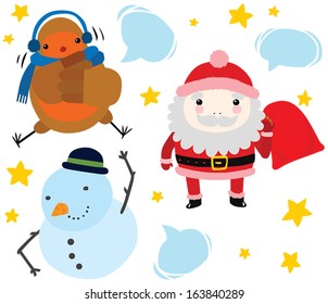 Christmas Character Set: Santa, Robin and Snowman