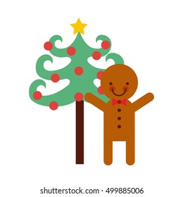 christmas character with tree icon vector illustration design