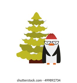 christmas character with tree icon vector illustration design