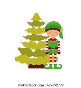 christmas character with tree icon vector illustration design