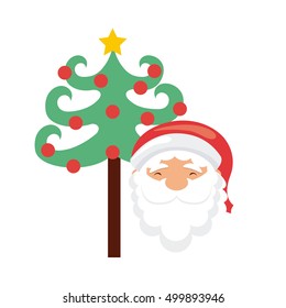 christmas character with tree icon vector illustration design