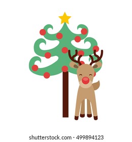 christmas character with tree icon vector illustration design
