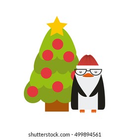 christmas character with tree icon vector illustration design
