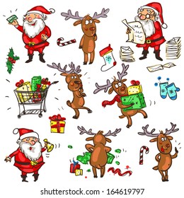 Christmas characters, cartoon doodles - set 1.