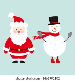 Christmas characters. Cartoon Santa Claus. Cartoon snowman. Illustration of cute Santa Claus and snowman. 