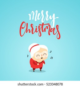 Christmas characters cute an elderly woman in the style of flat. Grandma listens and enjoys listening to music on. Girl at the age of funny cartoon