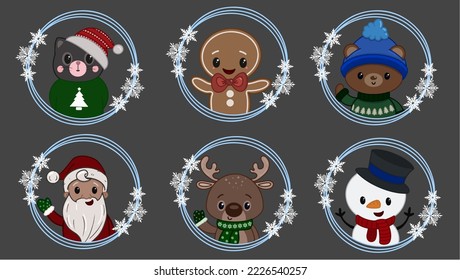 Christmas characters deer, snowman, bear and many others