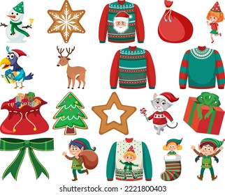 Christmas characters and elements set illustration