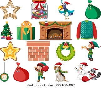 Christmas characters and elements set illustration