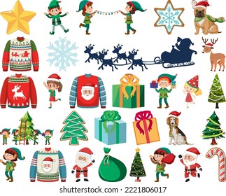 Christmas characters and elements set illustration
