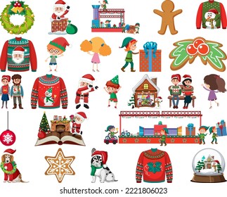 Christmas characters and elements set illustration