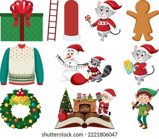 Christmas characters and elements set illustration