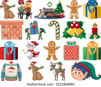 Caracteres y elementos de Navidad establecen la ilustración