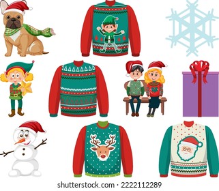 Christmas characters and elements set illustration