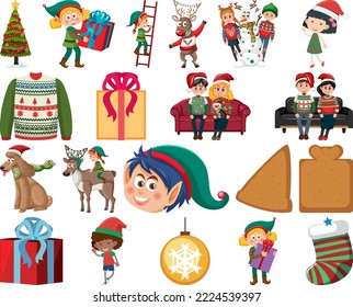 Christmas characters and elements set illustration