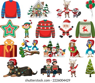 Christmas characters and elements set illustration