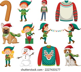 Christmas characters and elements set illustration