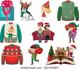 Christmas characters and elements set illustration