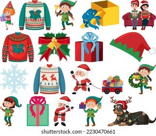 Christmas characters and elements set illustration
