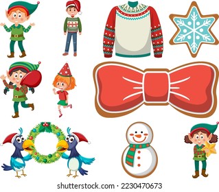 Christmas characters and elements set illustration