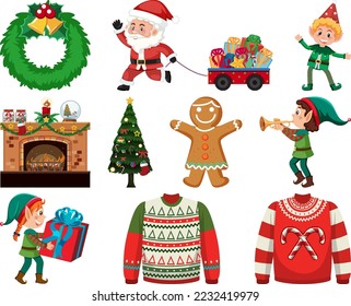Christmas characters and elements set illustration