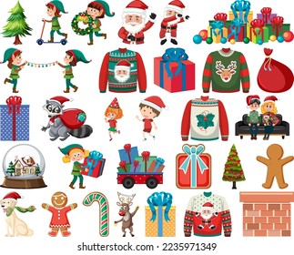 Christmas characters and elements set illustration