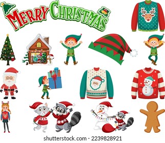 Christmas characters and elements set illustration