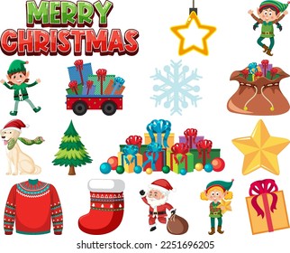 Christmas characters and elements set illustration