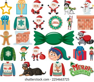 Christmas characters and elements set illustration