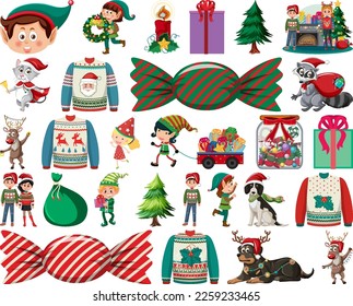 Christmas characters and elements set illustration