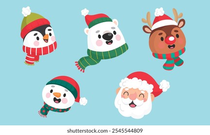 christmas characters faces with smiles