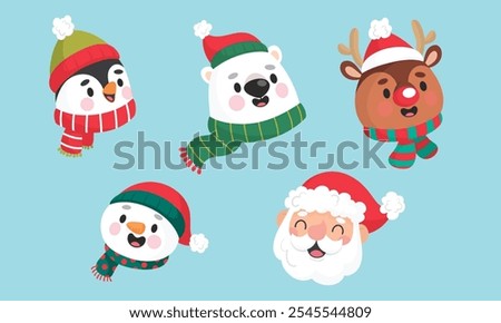 christmas characters faces with smiles